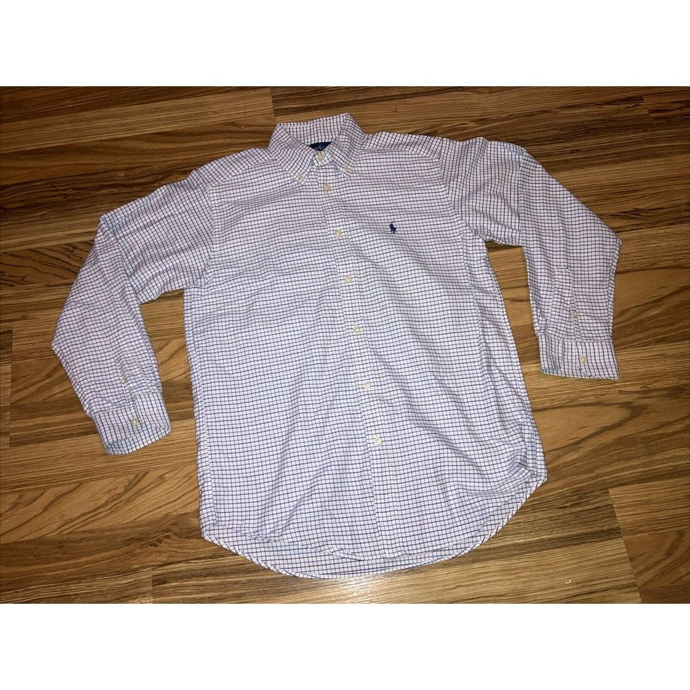 Polo Ralph Lauren Boys Button-Down Shirt 16 Large Blue Stripes Plaid